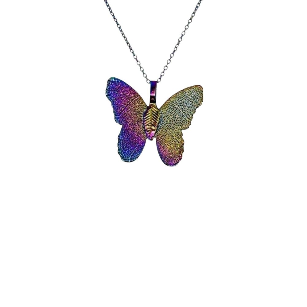 Rainbow Titanium Butterfly Pendant Necklace #7049